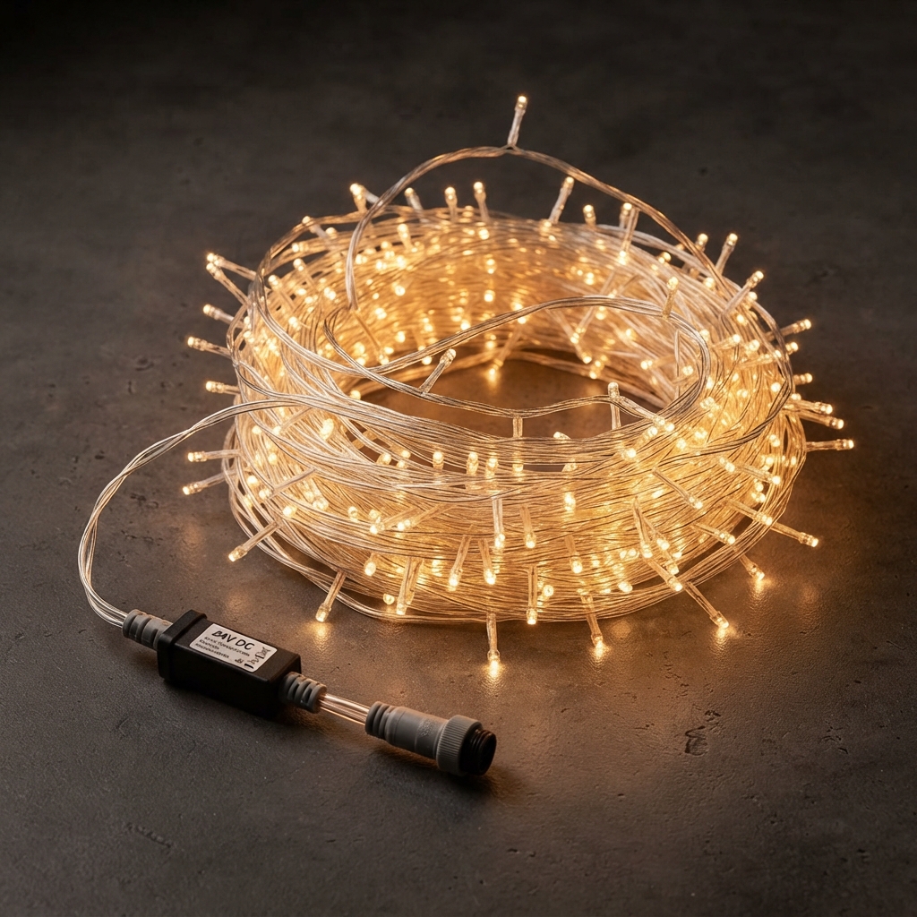 Уличная гирлянда-нить Светодиодная гирлянда "Краса" 200м, 2000 LED, прозрачный провод, белая арт. SVL-CR200-24V-T/W для загородного дома — FEEL LIGHT Санкт-Петербург